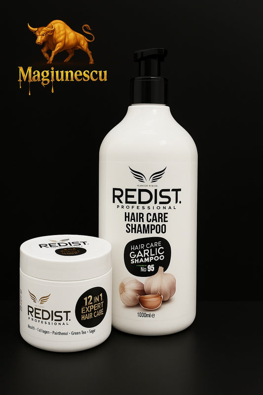 PACHET PROMO – 2 REDIST cu Extract de Usturoi (Șampon 1000ml & Mască 475ml) – Regenerare și Creștere a Părului