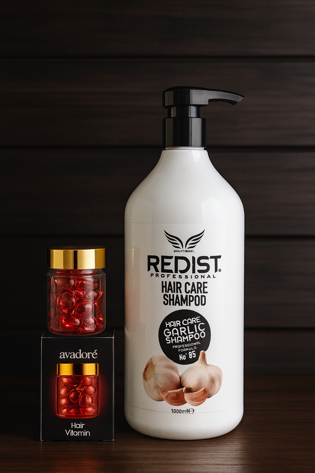Pachet Profesional Îngrijire Păr – Redist Garlic Shampoo 1000ml + Avadoré Hair Vitamin