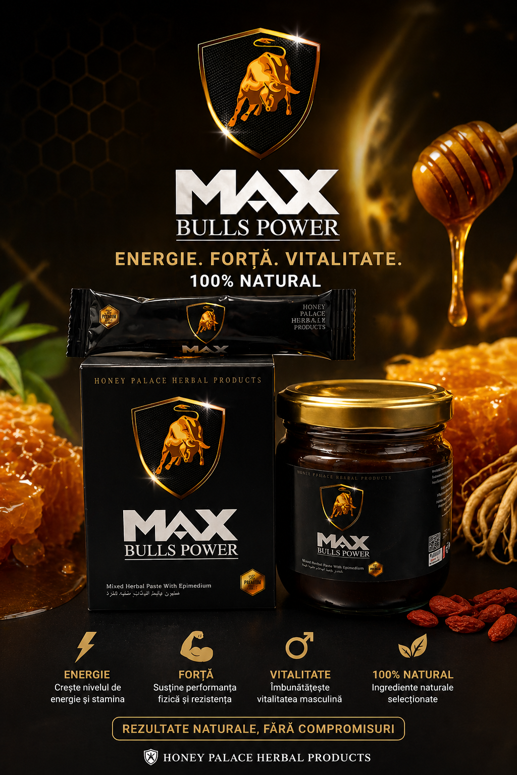 Tratament Potenta Naturist 100%, Miere Max Bulls Power Original performante sexuale masculine 240g