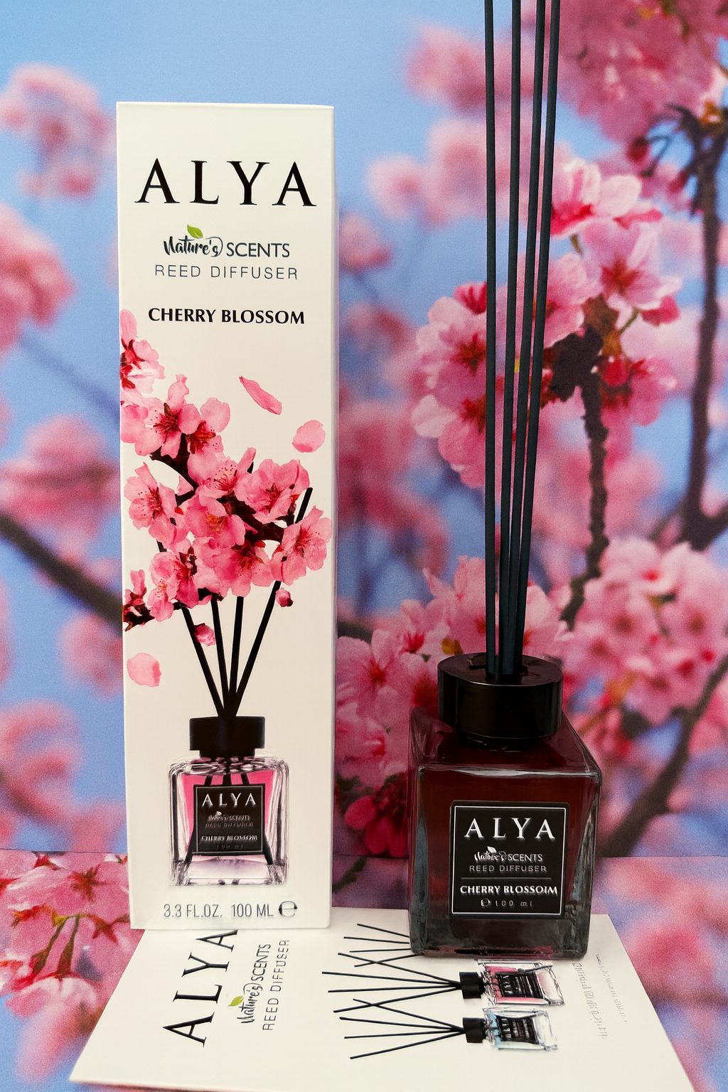 Odorizant de Cameră CHERRY BLOSSOM – ALYA | Reed Diffuser cu Bețișoare din Ratan – 100 ml