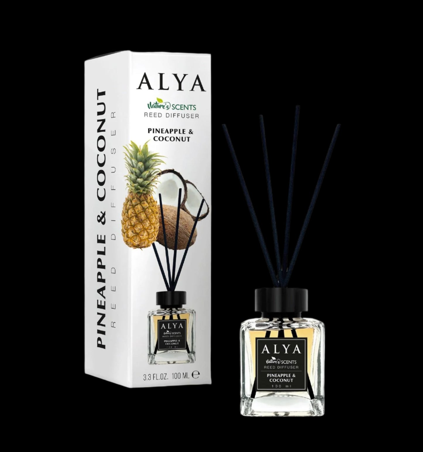 Odorizant de Cameră PINEAPPLE & COCONUT – ALYA | Reed Diffuser cu Bețișoare din Ratan – 100 ml