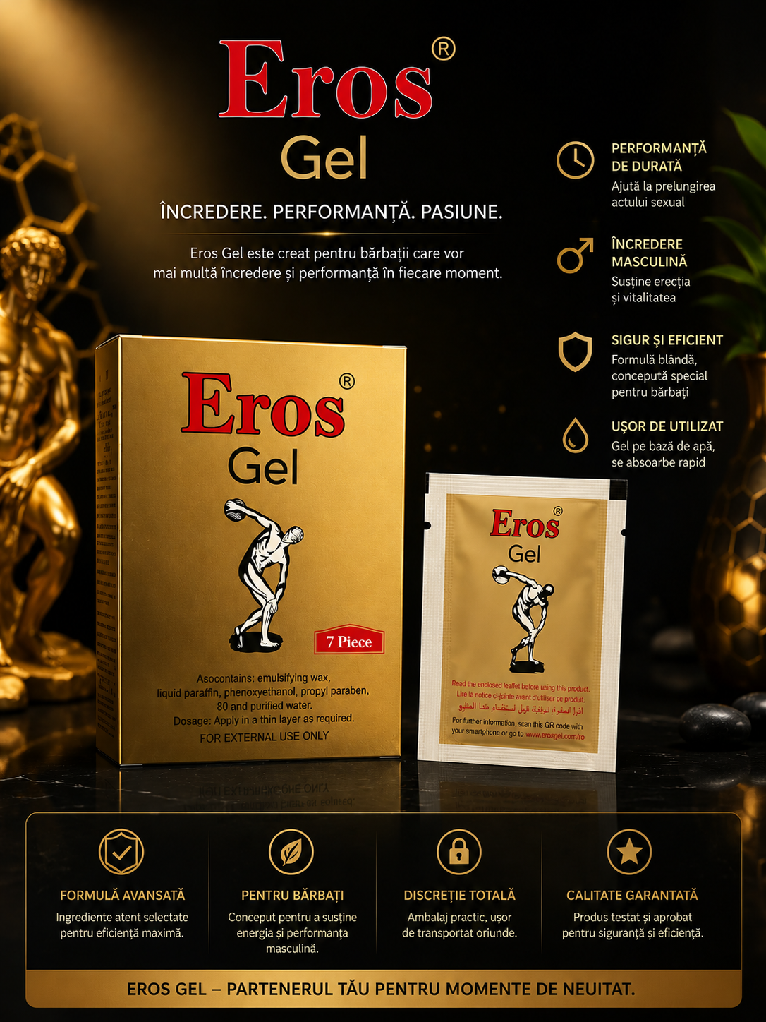 Eros Gel pentru Bărbați – 7 Plicuri pentru Performanță de Durată