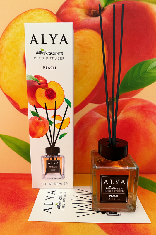 Odorizant de Cameră PEACH – ALYA | Reed Diffuser cu Bețișoare din Ratan – 100 ml