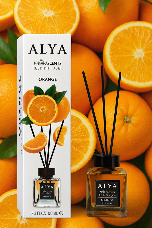 Odorizant de Cameră ORANGE – ALYA | Reed Diffuser cu Bețișoare din Ratan – 100 ml