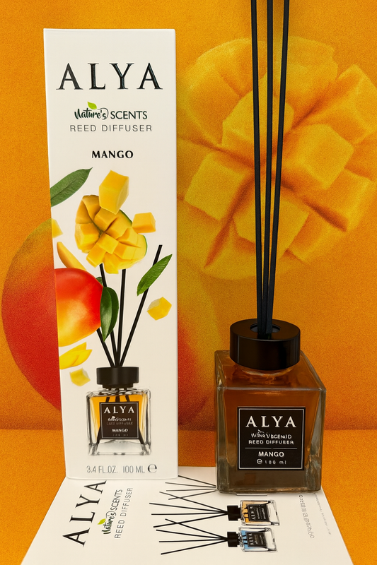Odorizant de Cameră MANGO – ALYA | Reed Diffuser cu Bețișoare din Ratan – 100 ml