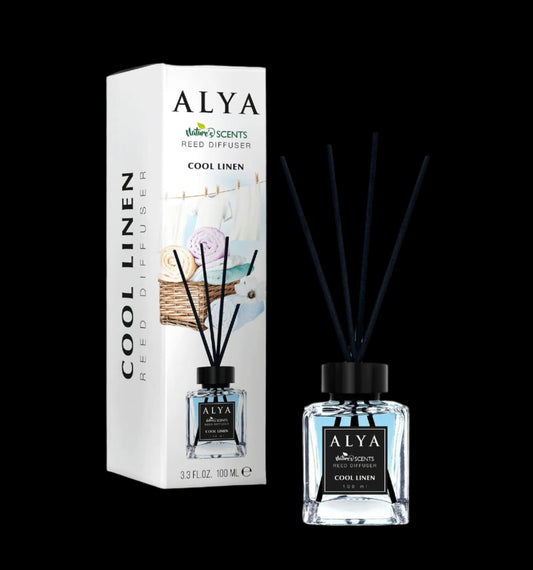 Odorizant de Cameră COOL LINEN – ALYA | Reed Diffuser cu Bețișoare din Ratan – 100 ml