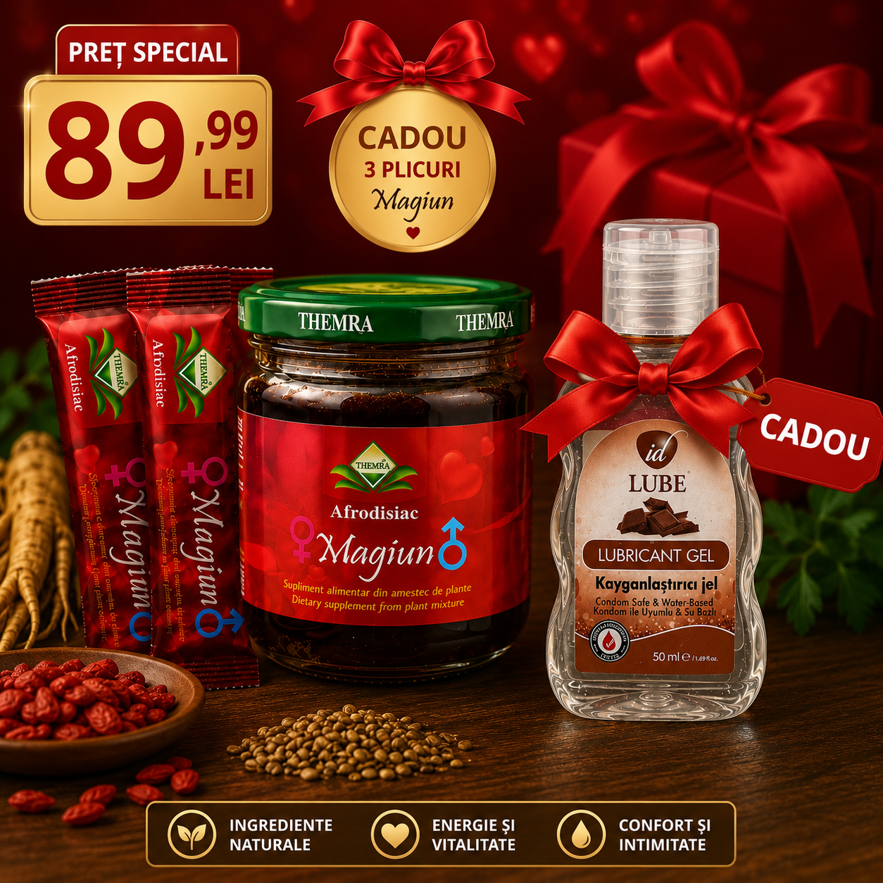 Magiun Afrodisiac din Plante Naturale – Energie, Vitalitate și Pasiune + 3 plic cadou+ un cadou