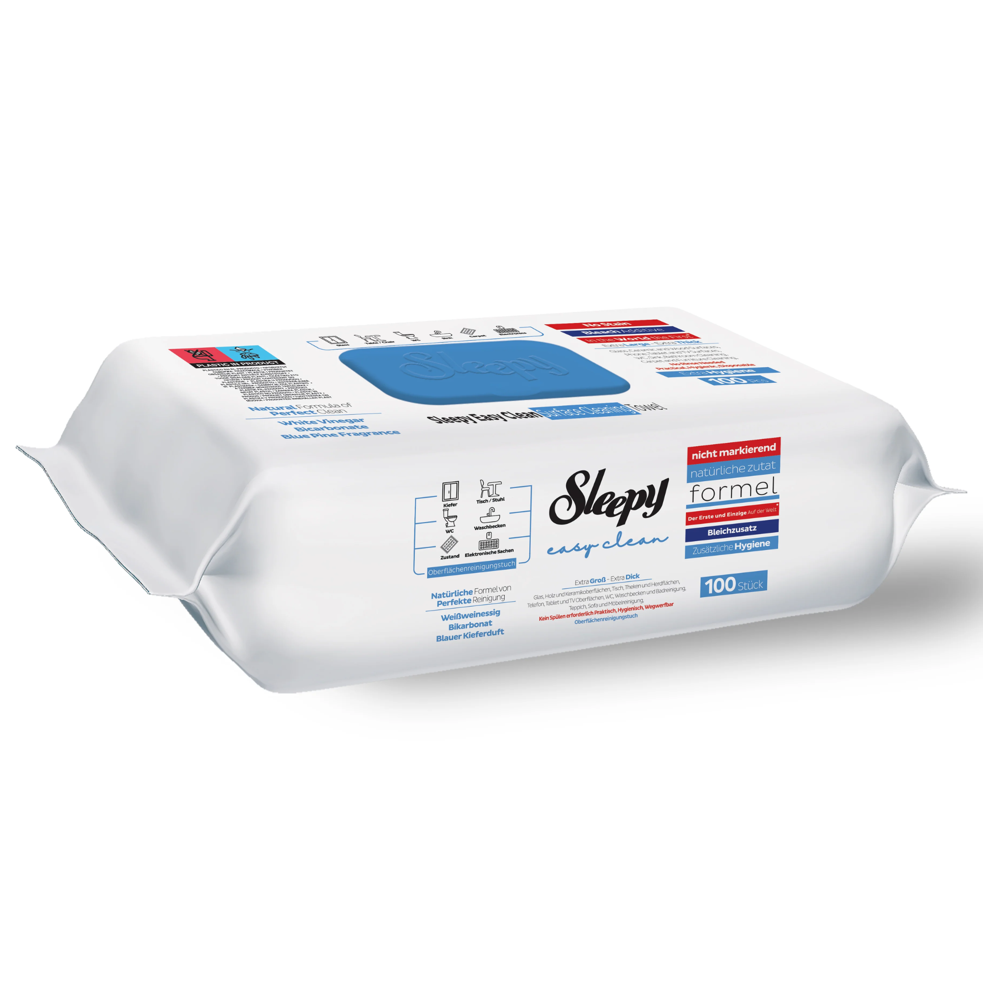 Șervețele Umede Sleepy Easy Clean Bleach Additive 100 buc — Oțet și Bicarbonat Multisuprafețe