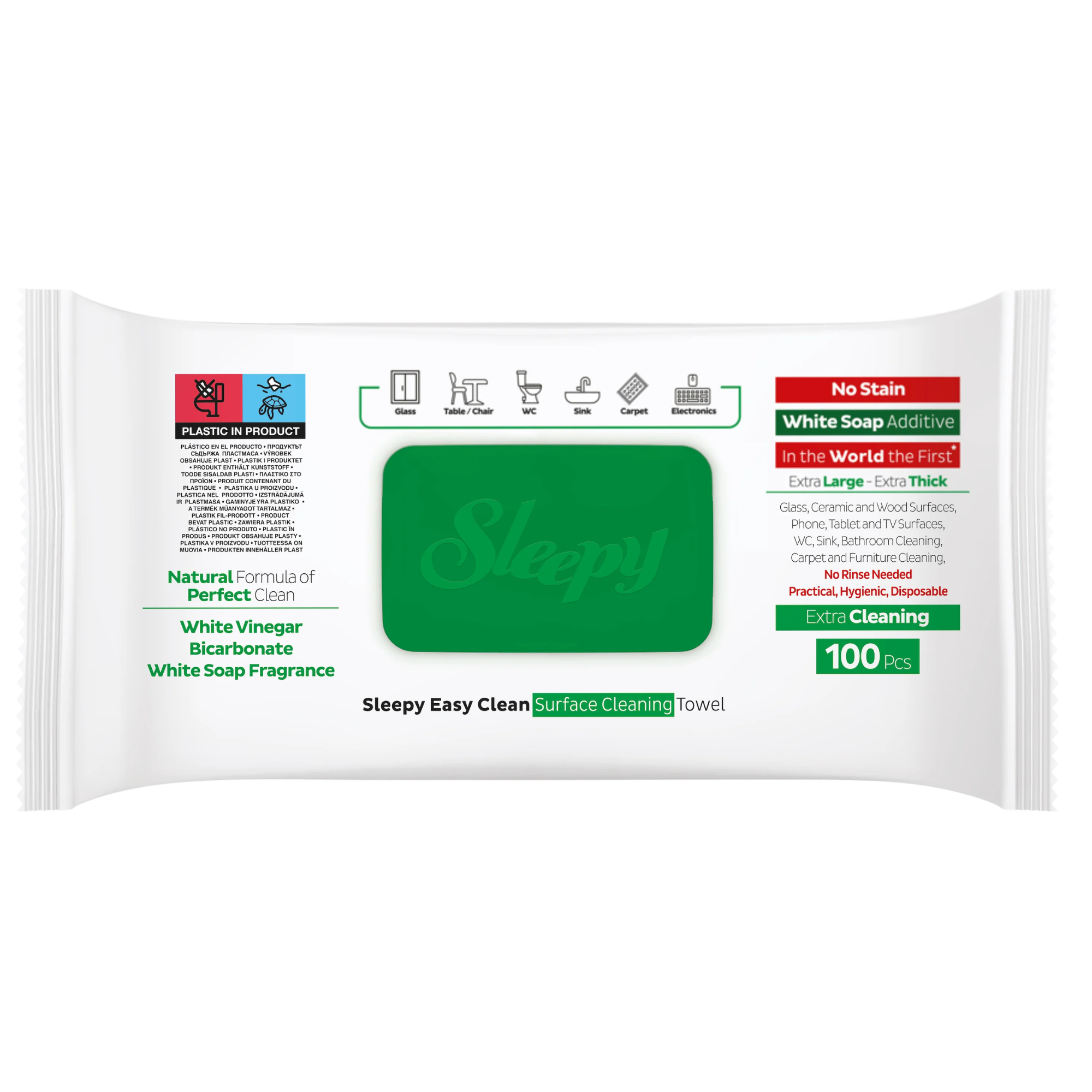 Șervețele Umede Sleepy Easy Clean White Soap 100 buc — Bicarbonat și Oțet Multisuprafețe