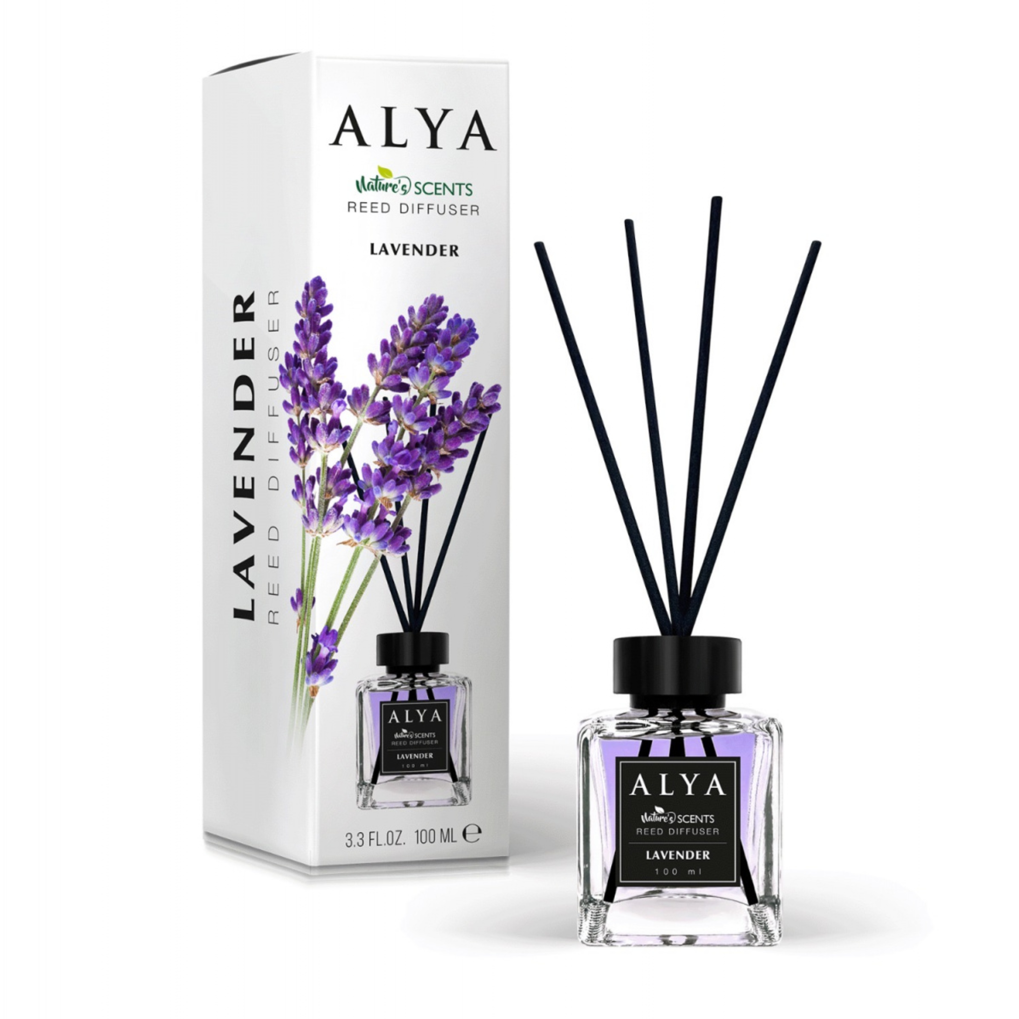 Odorizant de Cameră LAVENDER – ALYA | Reed Diffuser cu Bețișoare din Ratan – 100 ml