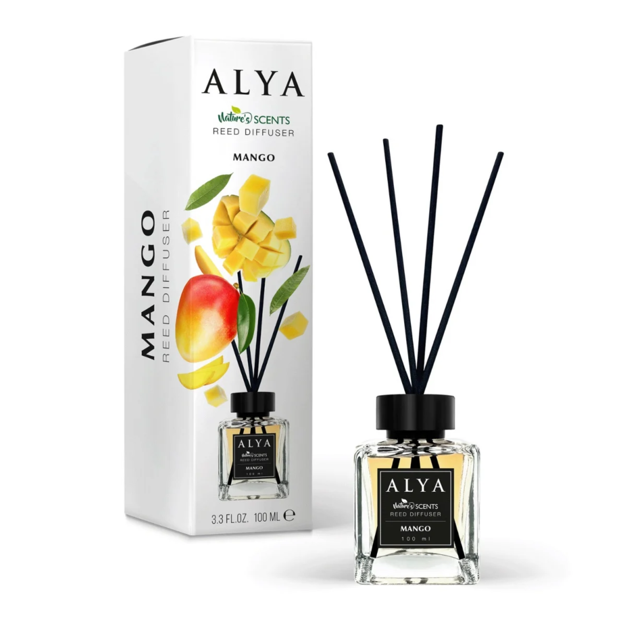 Odorizant de Cameră MANGO – ALYA | Reed Diffuser cu Bețișoare din Ratan – 100 ml