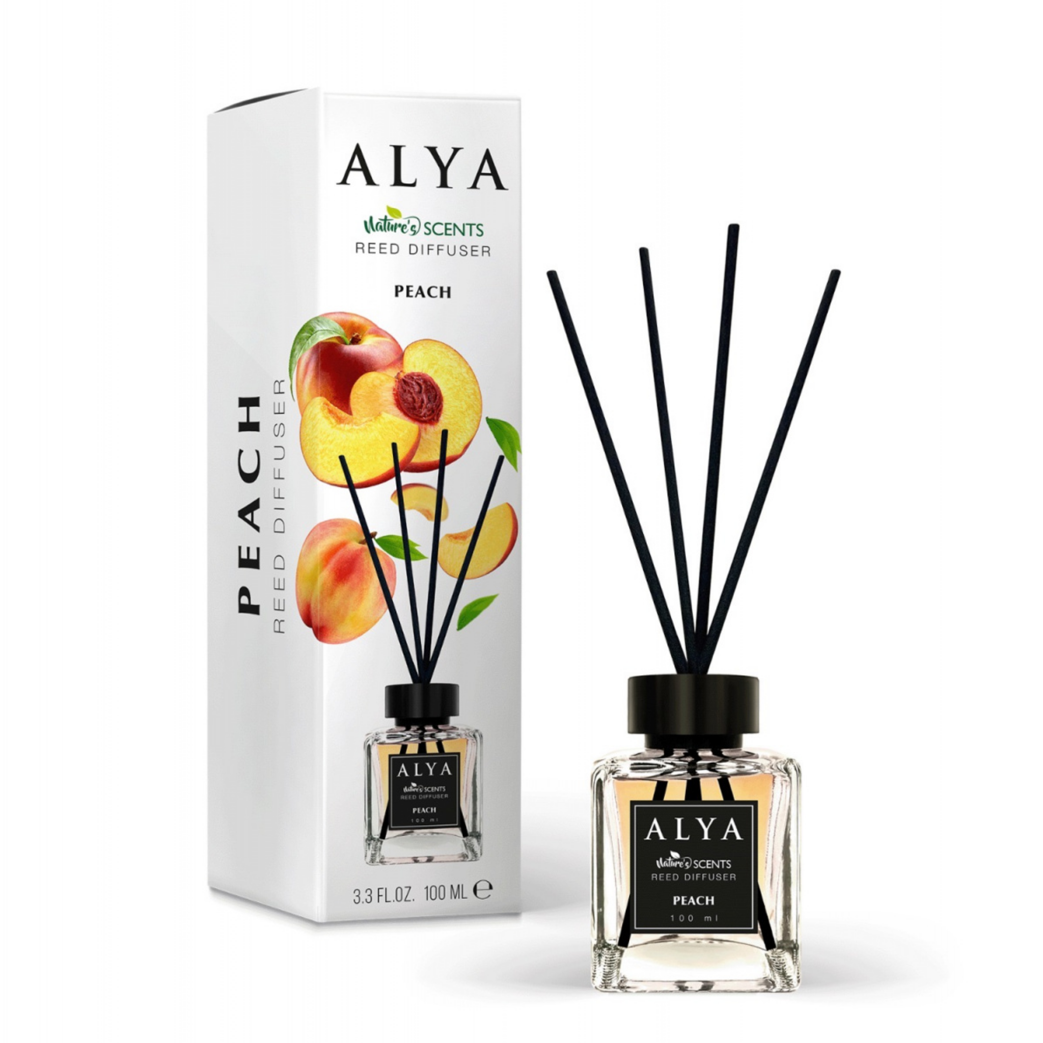 Odorizant de Cameră PEACH – ALYA | Reed Diffuser cu Bețișoare din Ratan – 100 ml
