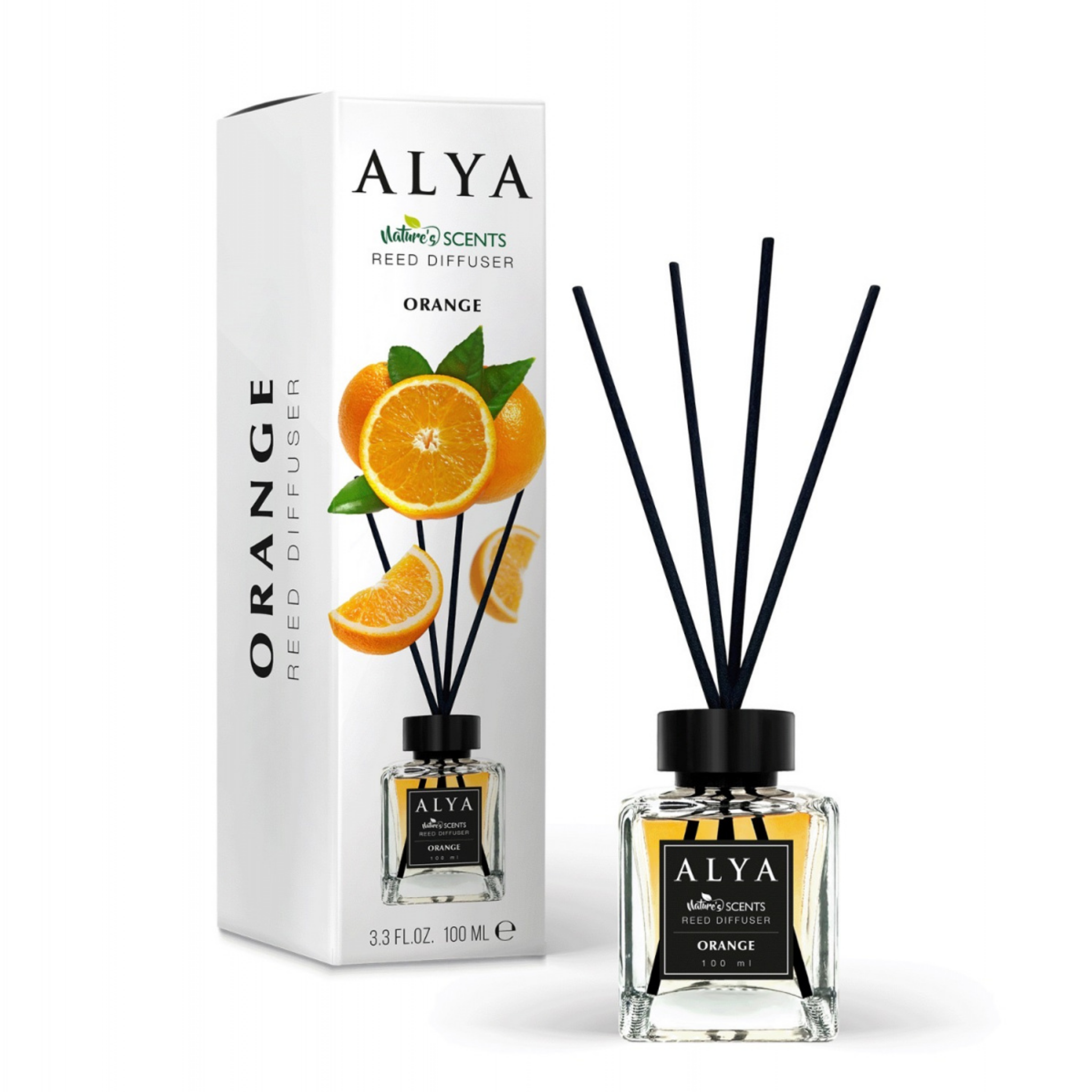 Odorizant de Cameră ORANGE – ALYA | Reed Diffuser cu Bețișoare din Ratan – 100 ml