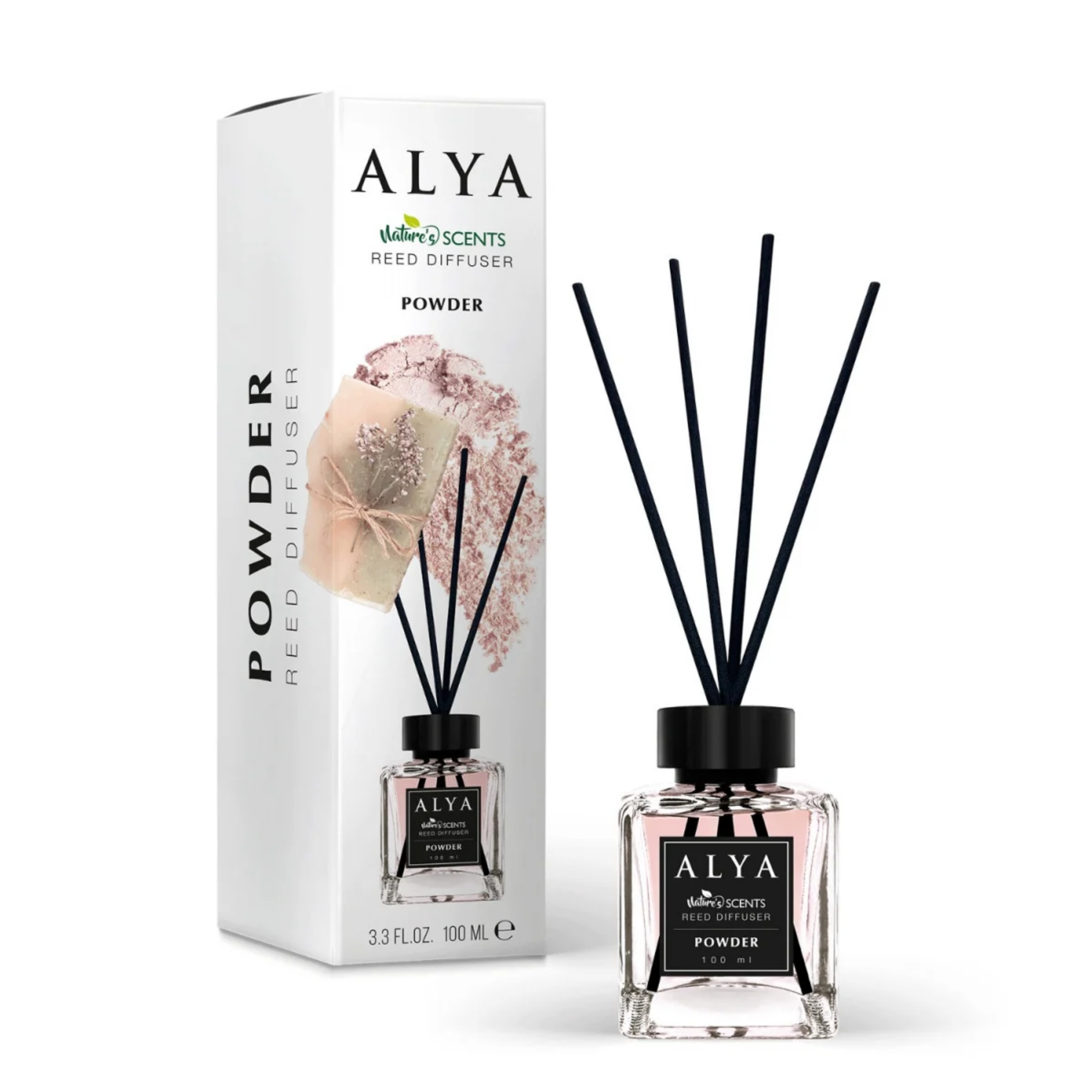 Odorizant de Cameră POWDER – ALYA | Reed Diffuser cu Bețișoare din Ratan – 100 ml
