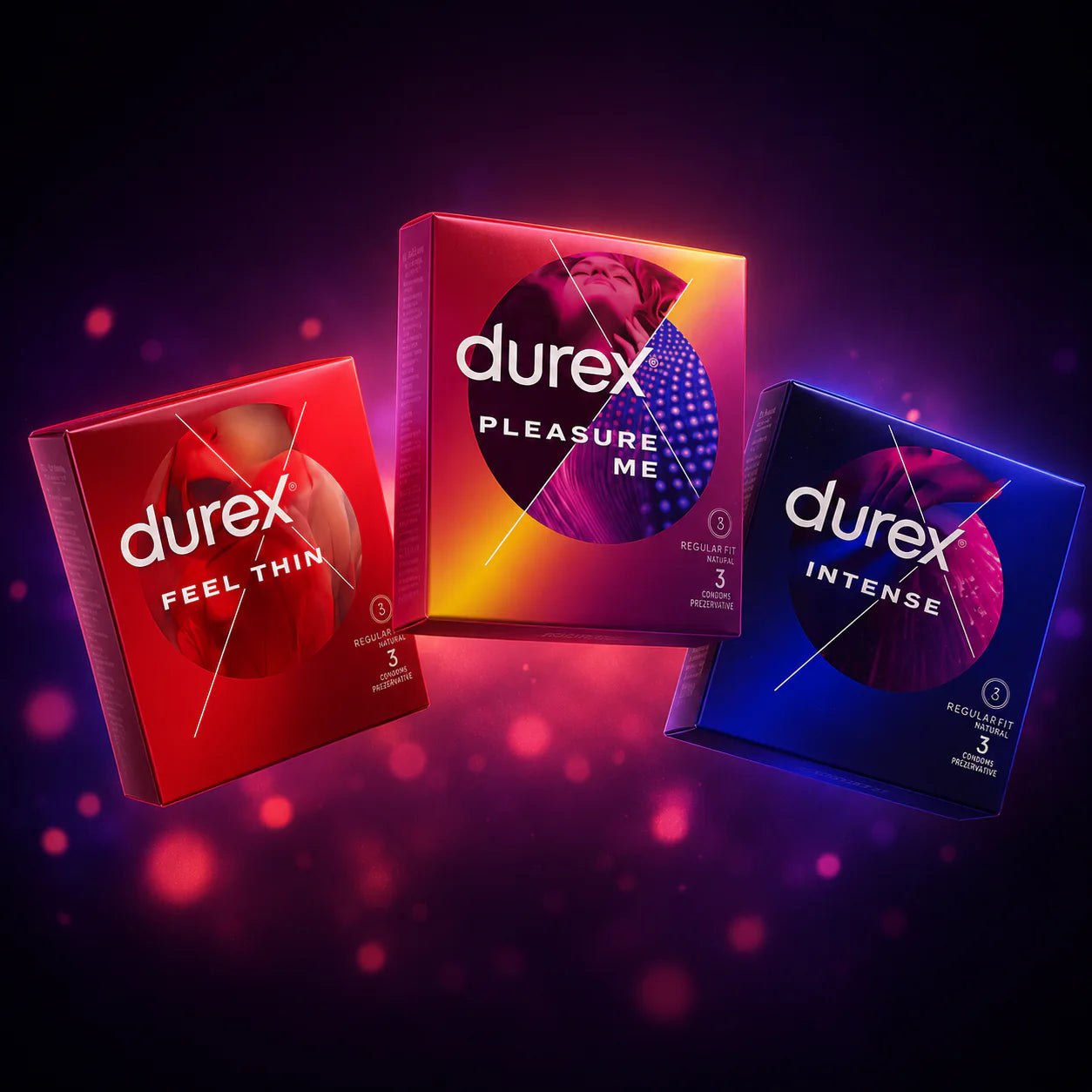 Pachetul Durex – Mix Feel Thin, Pleasure Me și Intense – 3 Tipuri