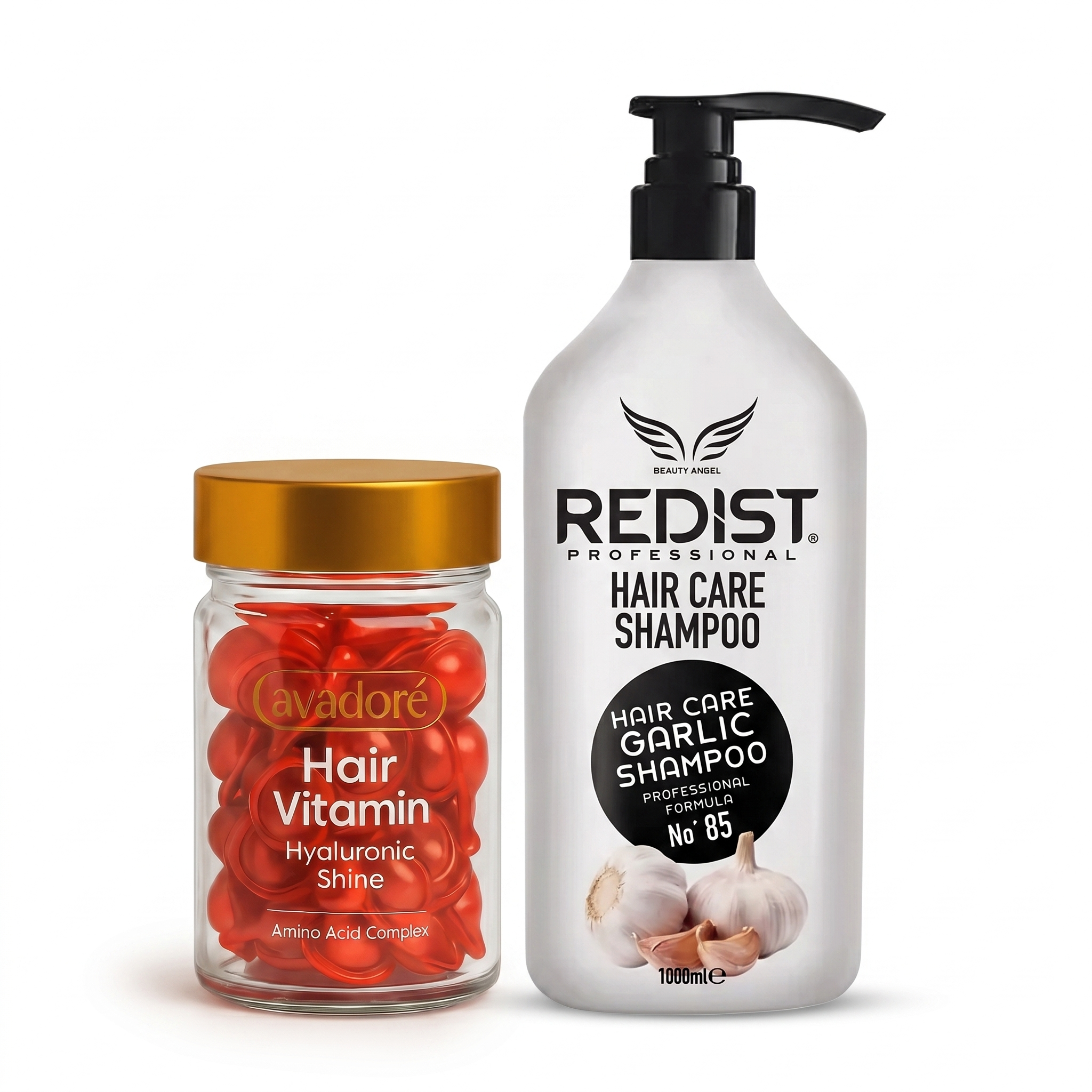 Pachet Profesional Îngrijire Păr – Redist Garlic Shampoo 1000ml + Avadoré Hair Vitamin