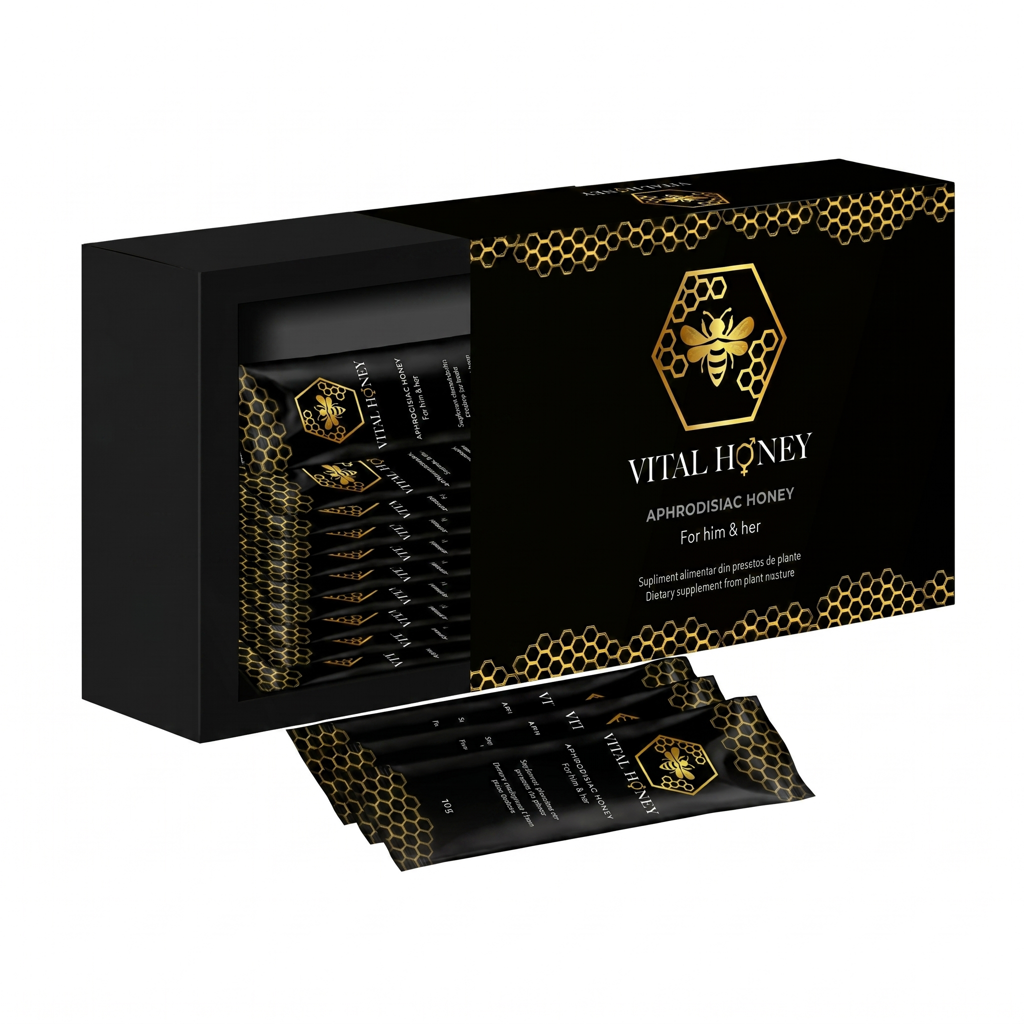 Vital Honey — Miere Naturala cu Plante, 12 Plicuri x 12g