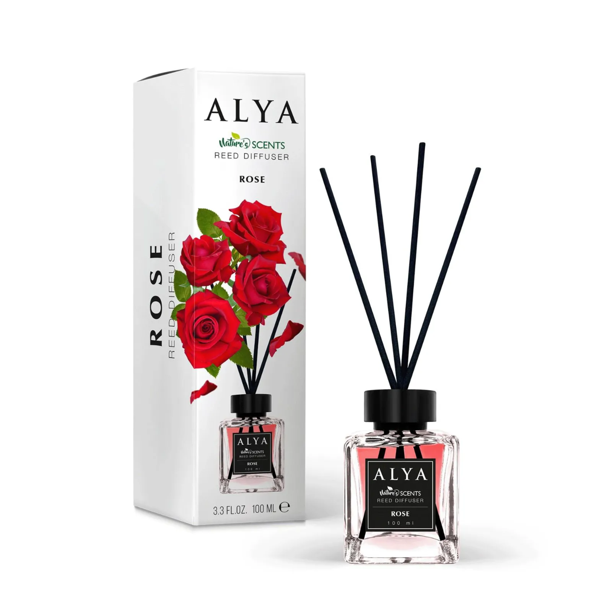 Odorizant de Cameră ROSE – ALYA | Reed Diffuser cu Bețișoare din Ratan – 100 ml