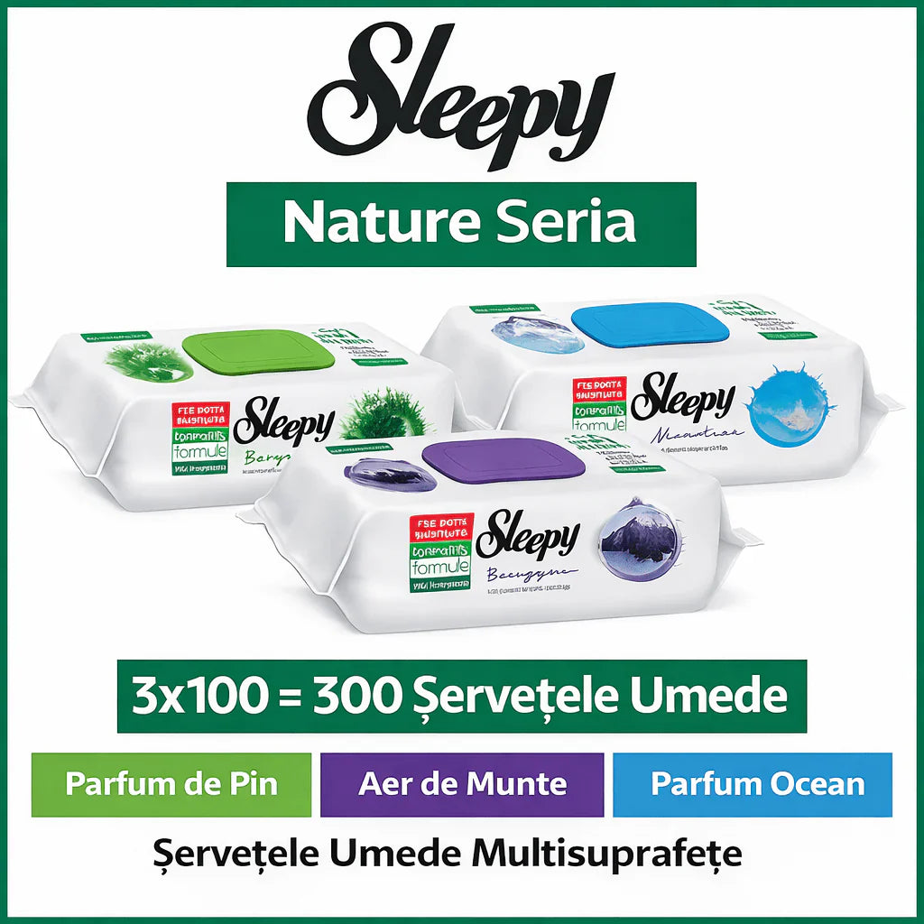 Pachet Trio Șervețele Umede Sleepy Nature — Ocean + Pin + Mountain Breeze 3x100 buc