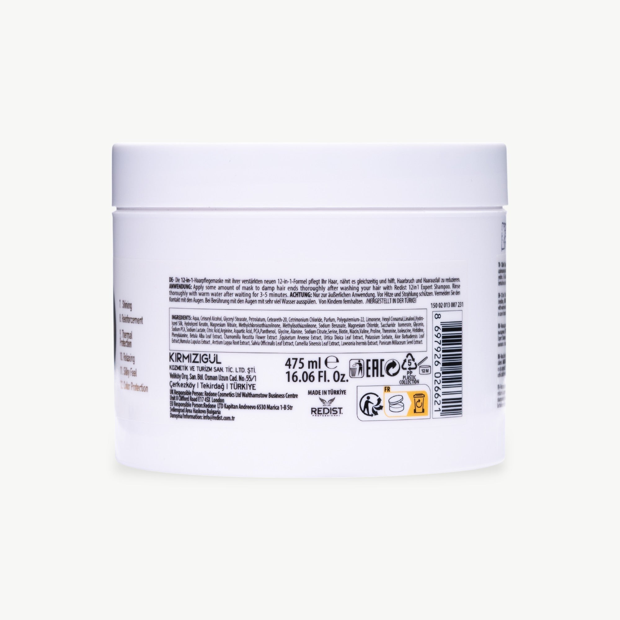 Mască Redist 12 în 1 – 475ml Tratament Complet Keratină, Biotină, Argan & Macadamia
