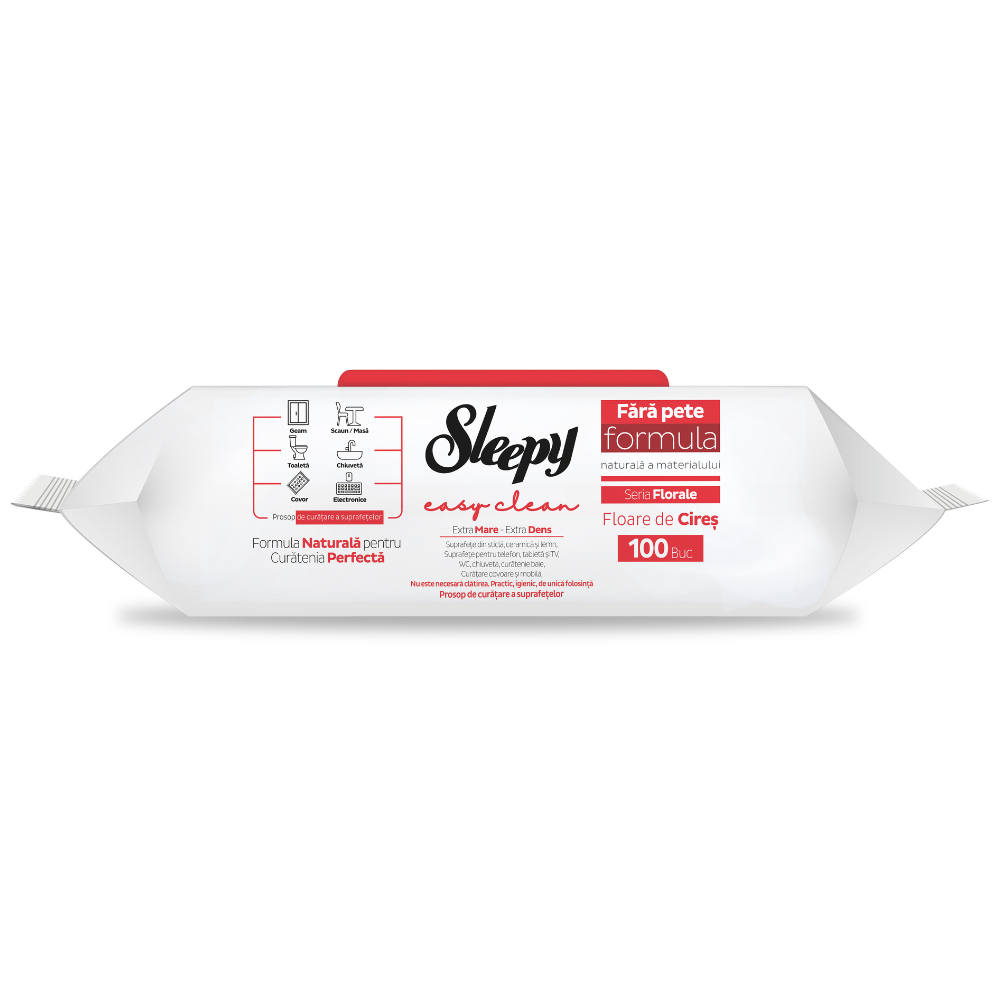 Șervețele Umede Sleepy Easy Clean Cherry Blossom 100 buc — Oțet și Bicarbonat Multisuprafețe