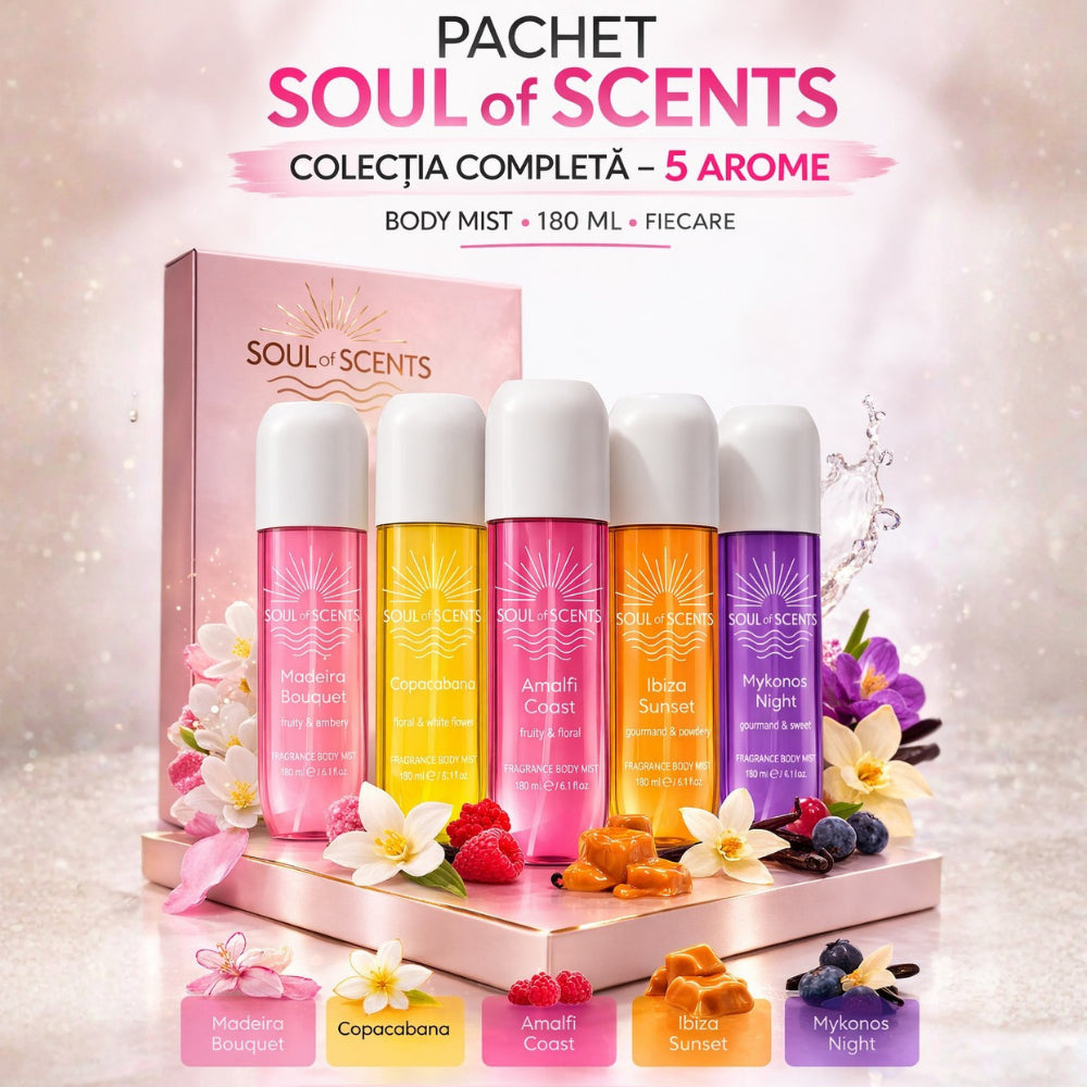 Pachet Soul of Scents – Set Complet 5 Body Mist-uri Parfumate 180ml Fiecare